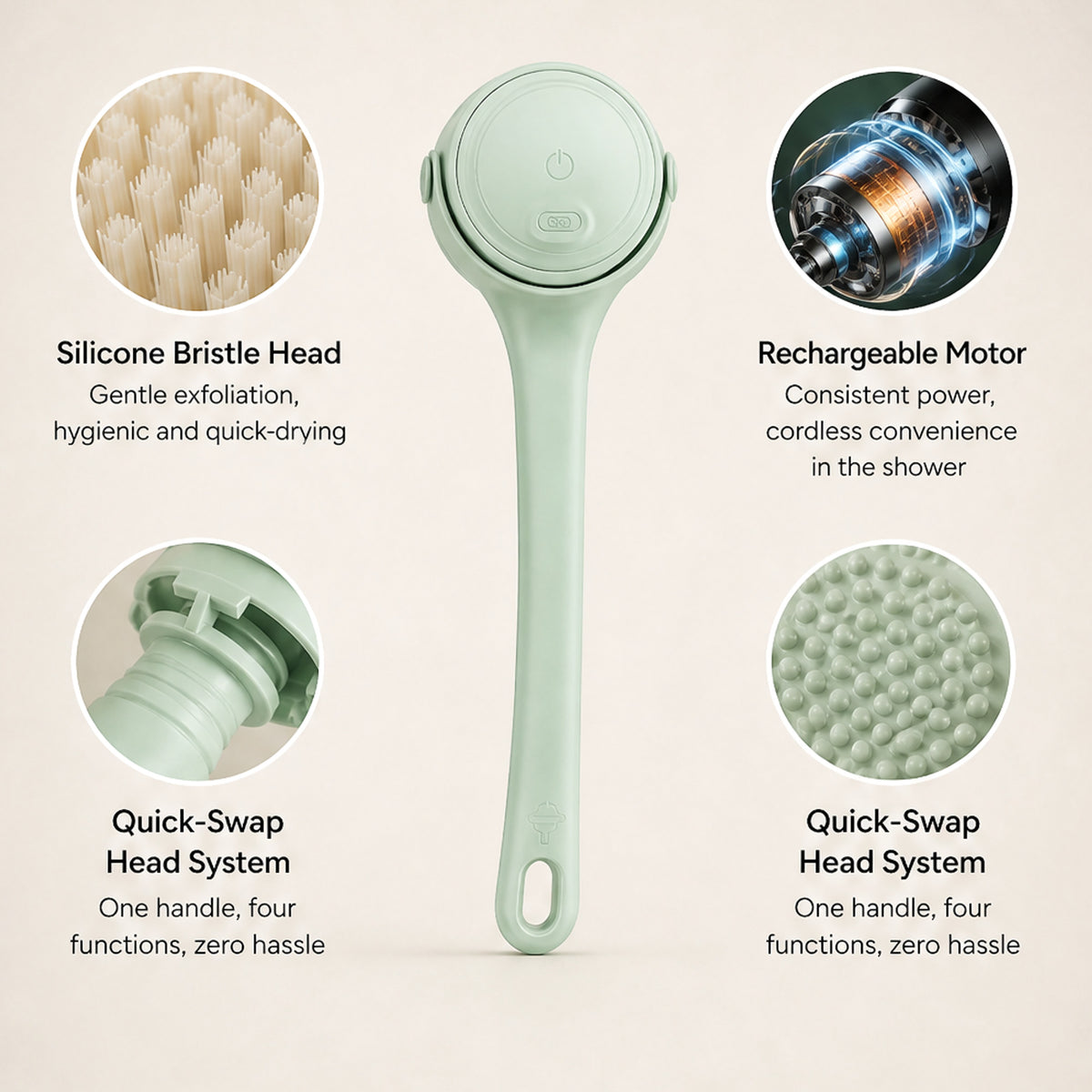 Brushwell Rechargeable Electric Back Brush With Long Handle For Shower - Image 9