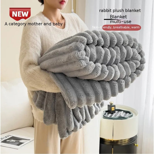 Bubble Faux Rabbit Fur Velvet Blanket With Thick Soft Warmth - Image 2