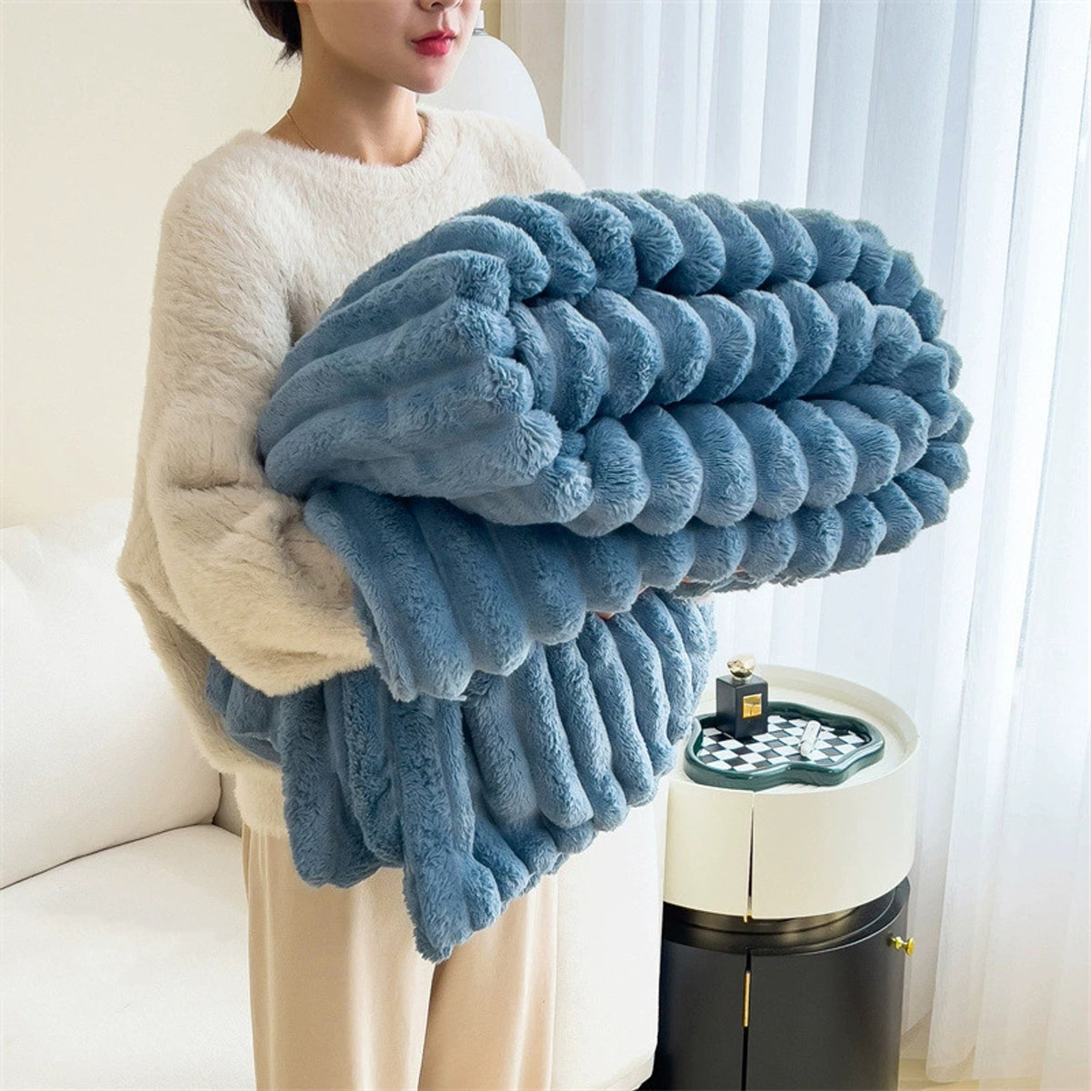 Bubble Faux Rabbit Fur Velvet Blanket With Thick Soft Warmth - Image 11