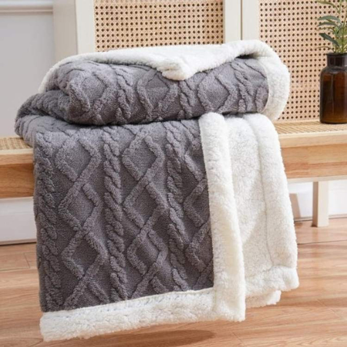 Cable Knit Weighted Blanket With Sherpa Backing - Image 1