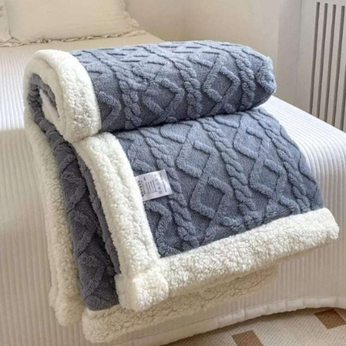 Cable Knit Weighted Blanket With Sherpa Backing - Image 2