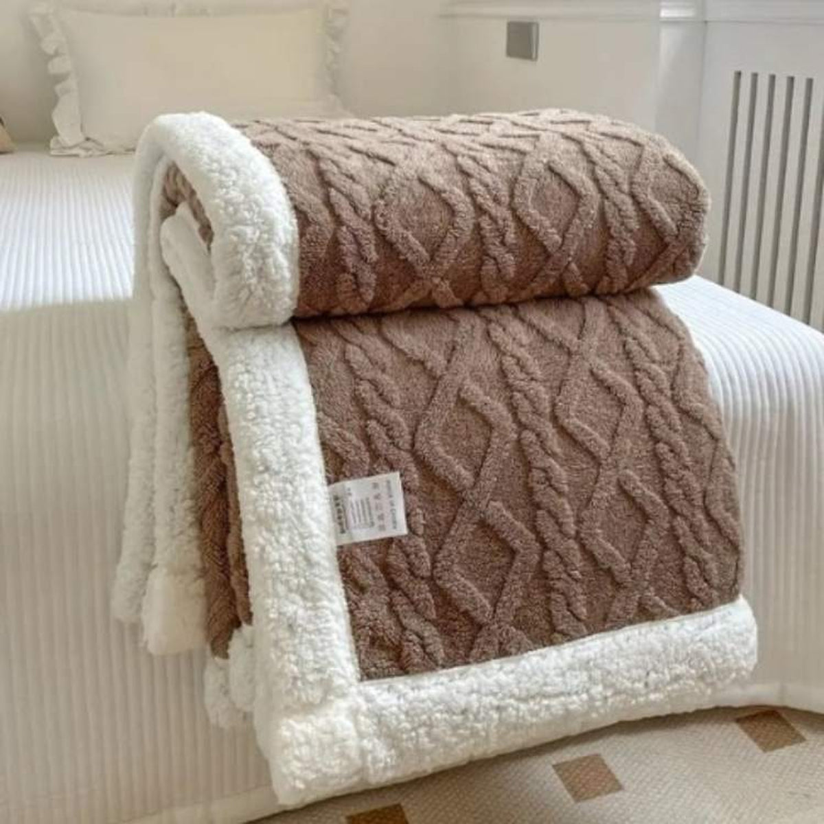 Cable Knit Weighted Blanket With Sherpa Backing - Image 3