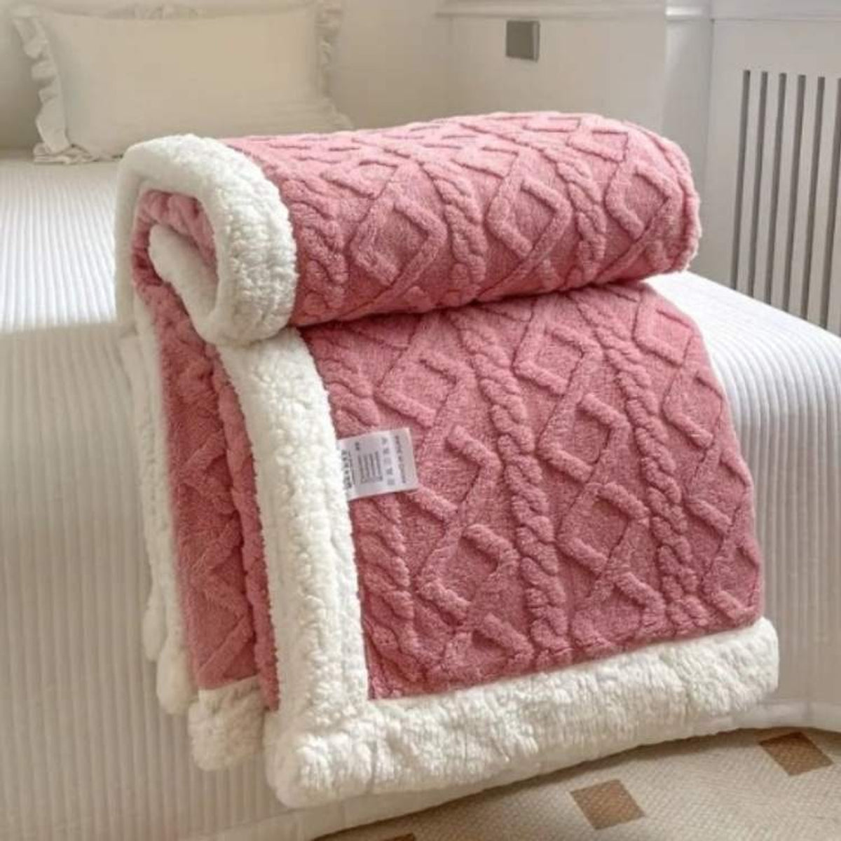 Cable Knit Weighted Blanket With Sherpa Backing - Image 6