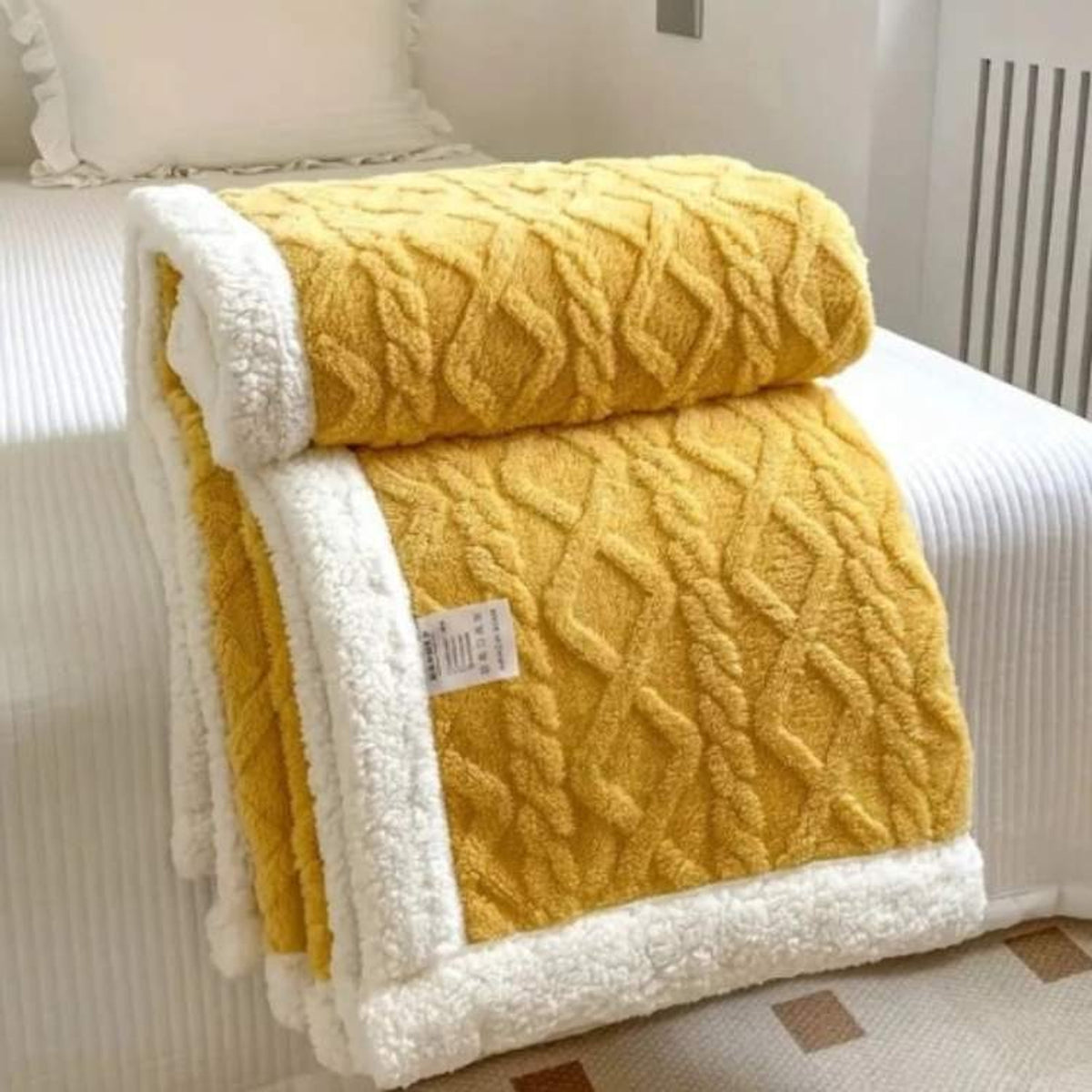 Cable Knit Weighted Blanket With Sherpa Backing - Image 7