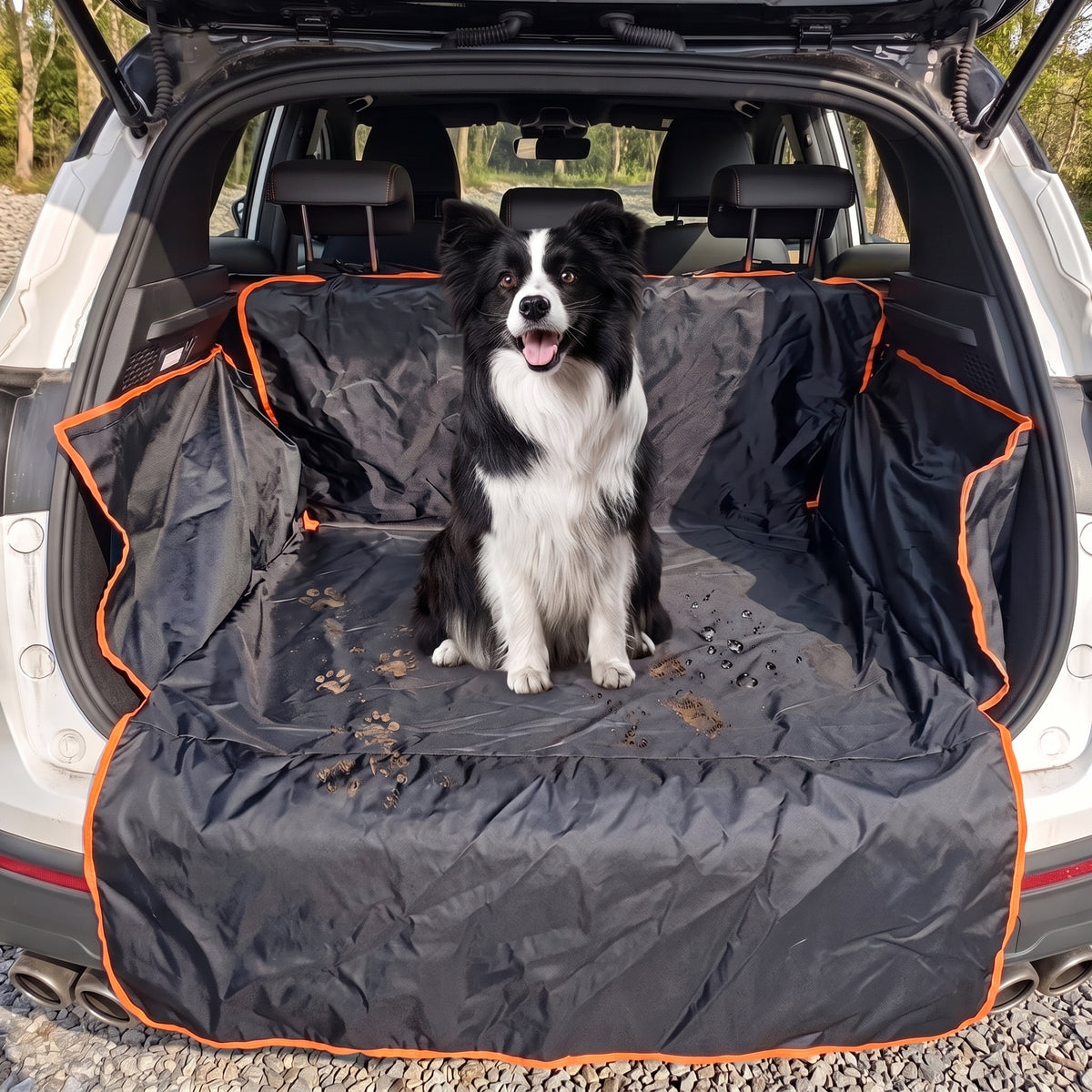 Car Trunk Protector For Pets Boot Liner With Side Flaps Black Orange Trim - Image 6