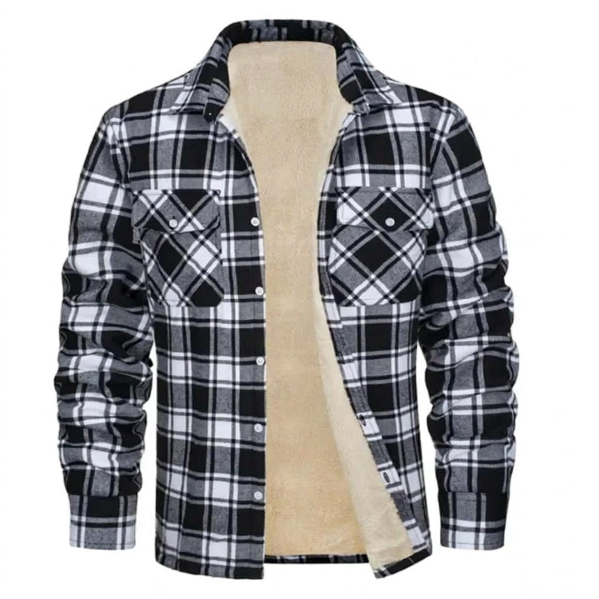 Casual Men's Sherpa Fleece Shirt Jacket With Warm Lining - Image 2