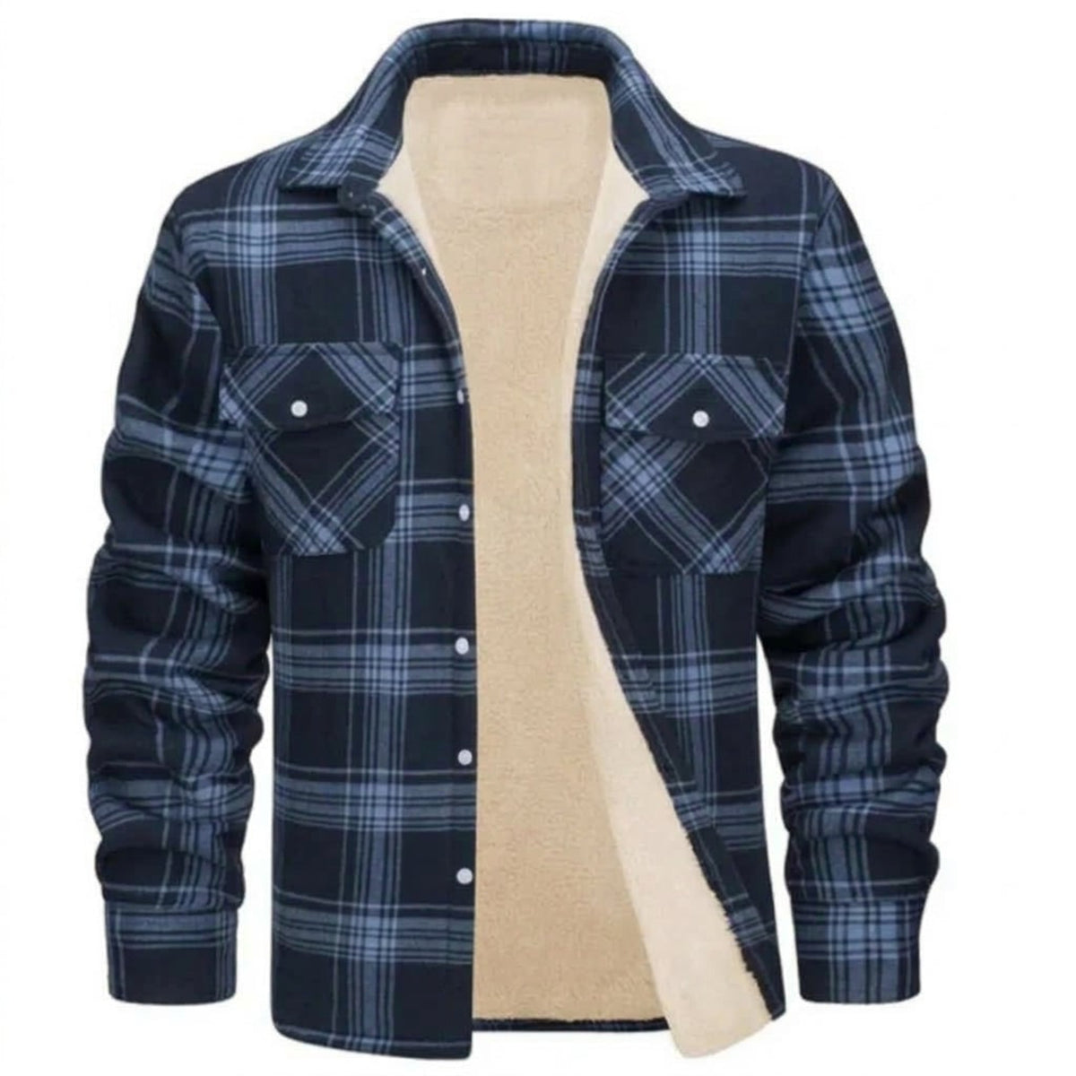 Casual Men's Sherpa Fleece Shirt Jacket With Warm Lining - Image 3