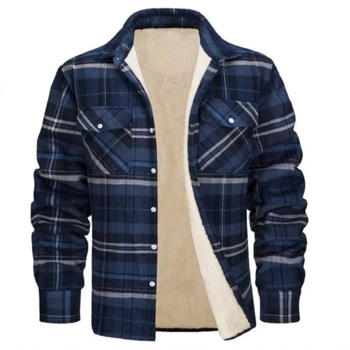 Casual Men's Sherpa Fleece Shirt Jacket With Warm Lining - Image 4