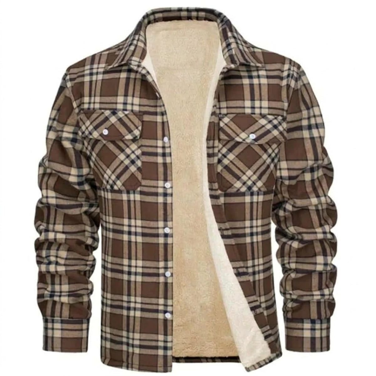 Casual Men's Sherpa Fleece Shirt Jacket With Warm Lining - Image 5