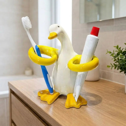 Ceramic Duck Toothbrush Holder With Separate Rings For Hygienic Storage - Image 1