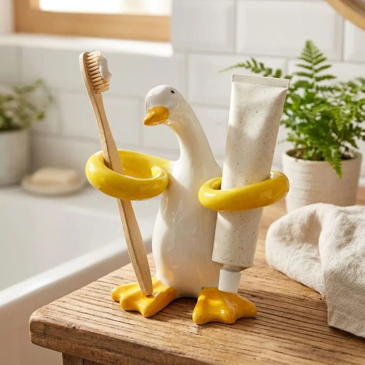 Ceramic Duck Toothbrush Holder With Separate Rings For Hygienic Storage - Image 4