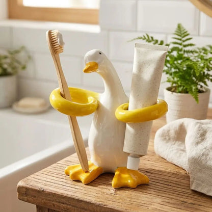 Ceramic Duck Toothbrush Holder With Separate Rings For Hygienic Storage - Image 4