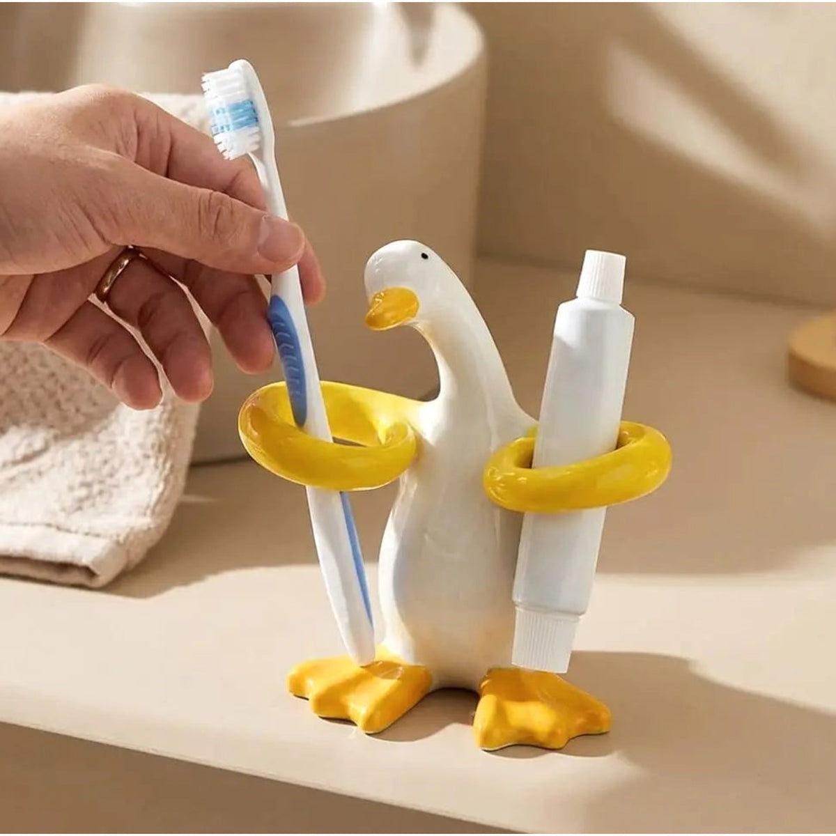 Ceramic Duck Toothbrush Holder With Separate Rings For Hygienic Storage - Image 6