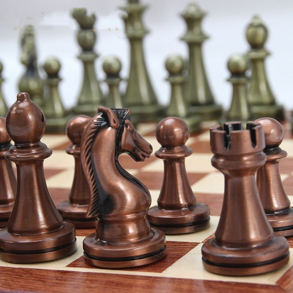 Chess Set Folding Metal Alloy Board Competitive Educational Toy - Image 1