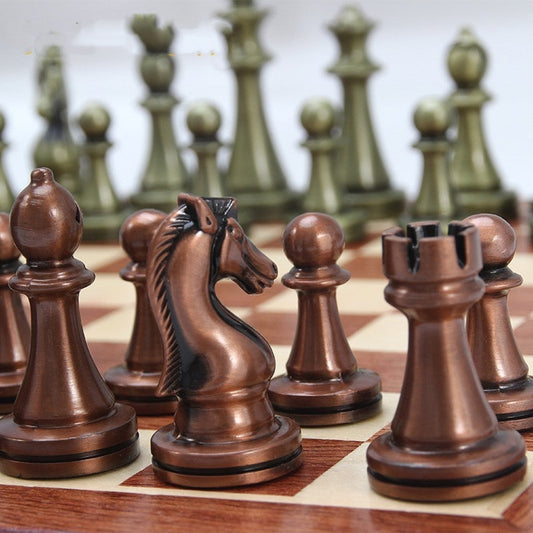 Chess Set Folding Metal Alloy Board Competitive Educational Toy - Image 1