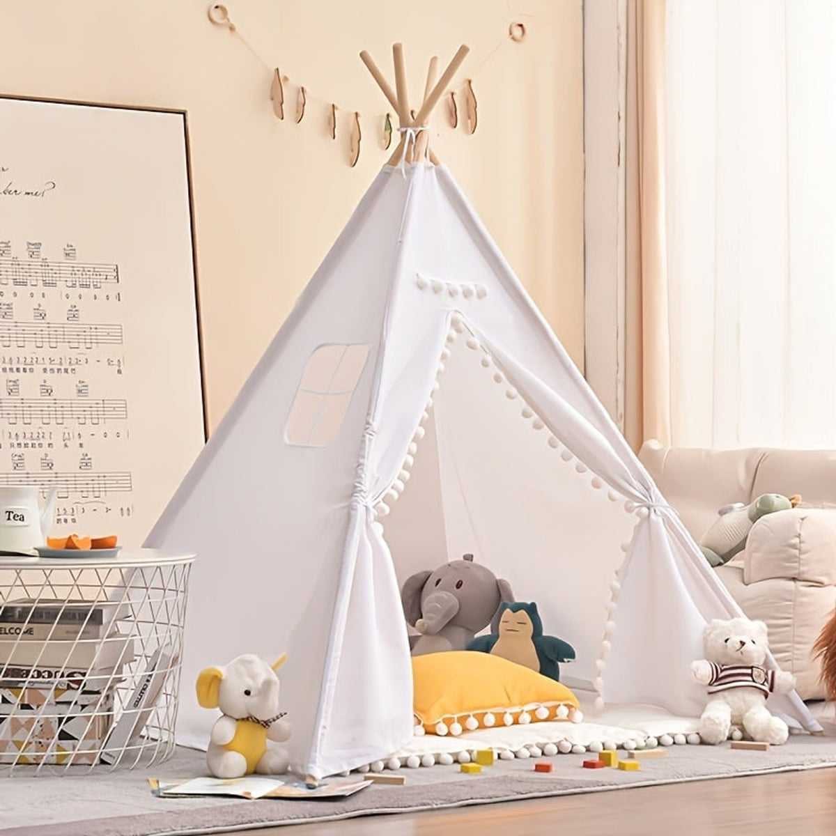Children's Teepee Tent With Cosy Bear Print Play Hideout - Image 1