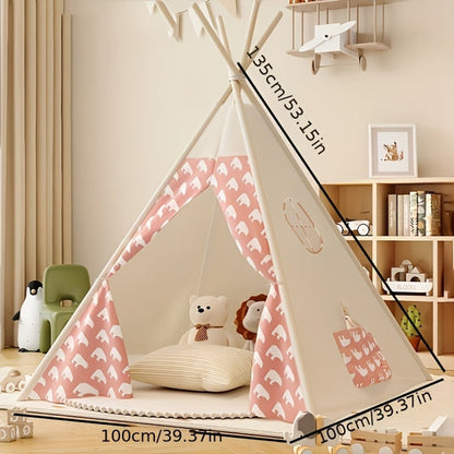 Children's Teepee Tent With Cosy Bear Print Play Hideout - Image 2