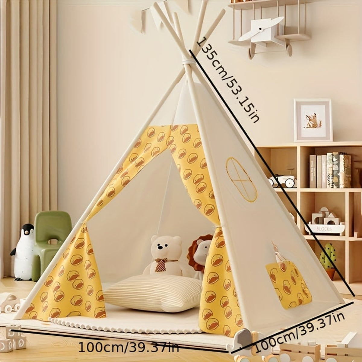 Children's Teepee Tent With Cosy Bear Print Play Hideout - Image 3