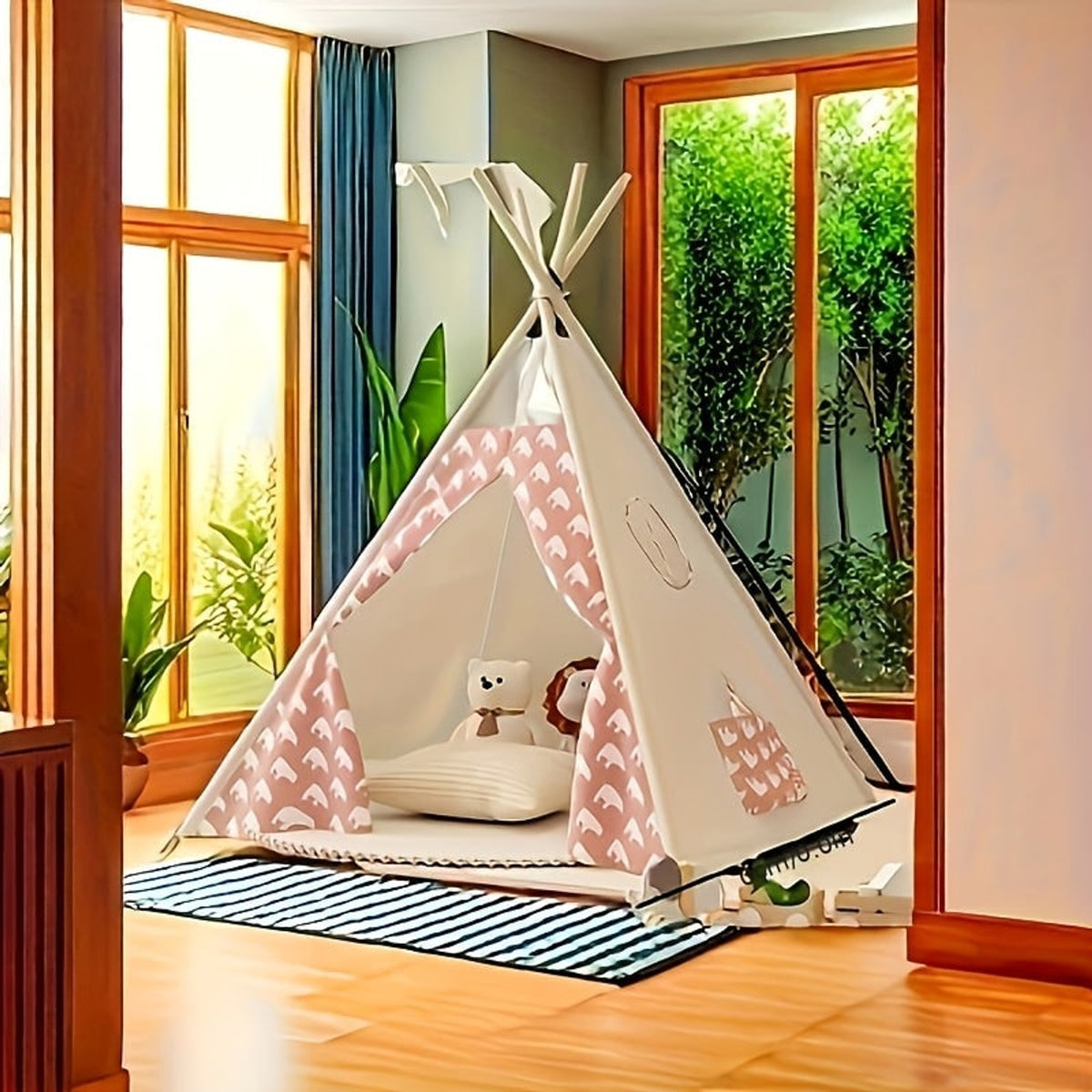 Children's Teepee Tent With Cosy Bear Print Play Hideout - Image 5