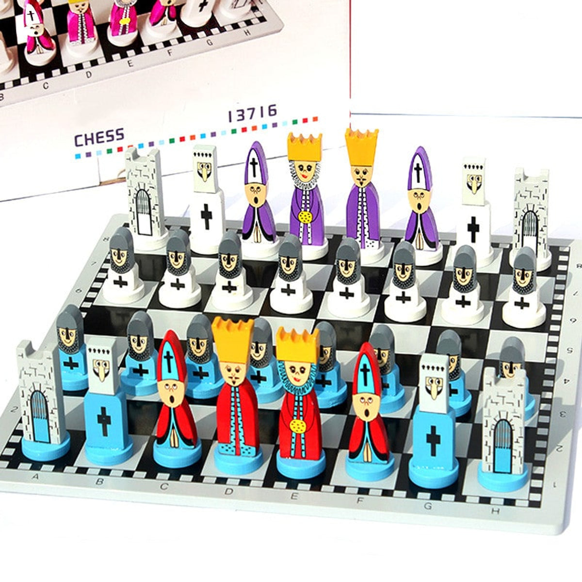 Children's Wooden Chess Set With Doll-Shaped Pieces - Image 4