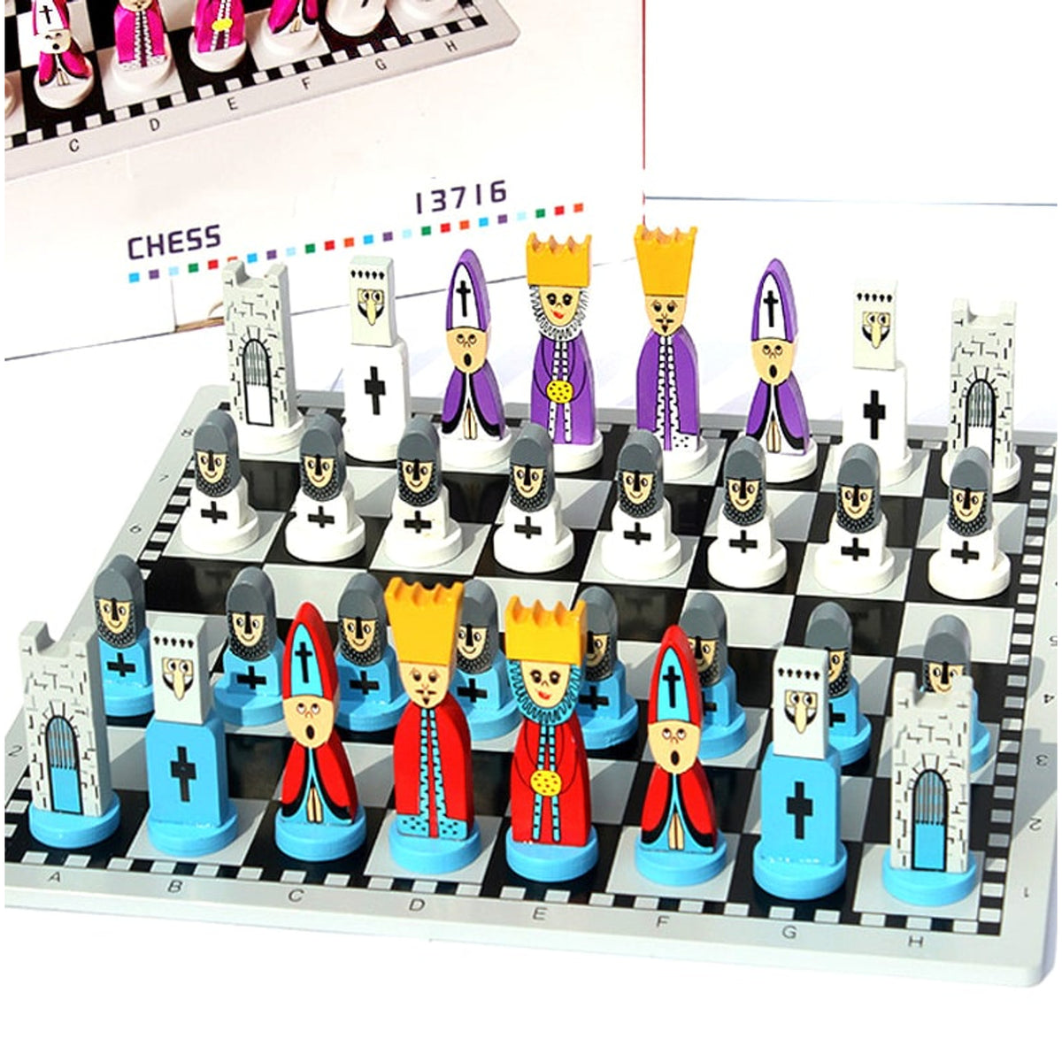Children's Wooden Chess Set With Doll-Shaped Pieces - Image 6