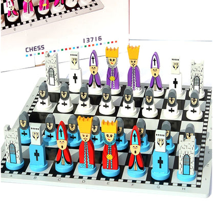 Children's Wooden Chess Set With Doll-Shaped Pieces - Image 6