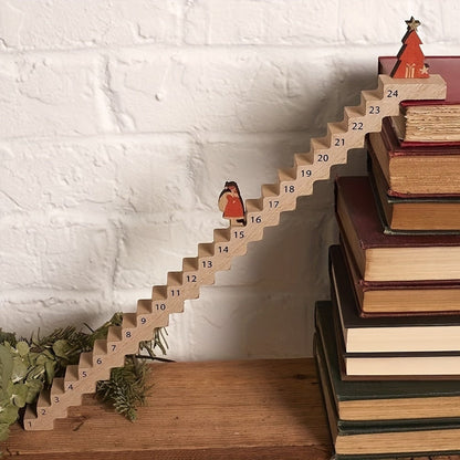 Christmas Advent Calendar 24-Day Santa Climbing Ladder Motif In Brown Engineered Wood - Image 2