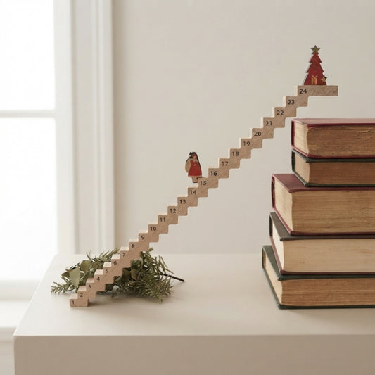 Christmas Advent Calendar 24-Day Santa Climbing Ladder Motif In Brown Engineered Wood - Image 1