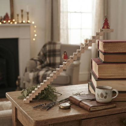 Christmas Advent Calendar 24-Day Santa Climbing Ladder Motif In Brown Engineered Wood - Image 5