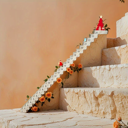 Christmas Advent Calendar 24-Day Santa Climbing Ladder Motif In Brown Engineered Wood - Image 3