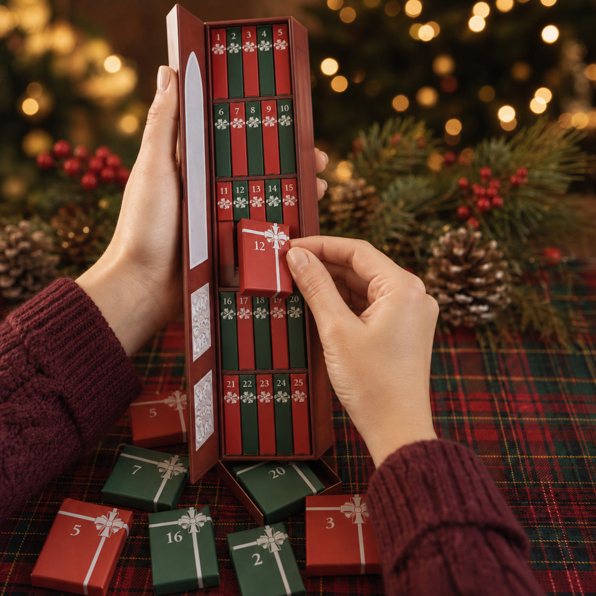 Christmas Advent Calendar Book-Shaped With 24 Miniature Book Ornaments - Image 2