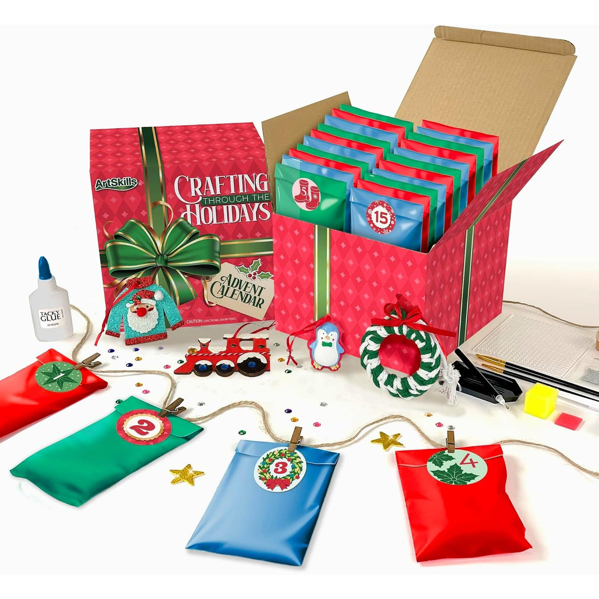 Christmas Craft Advent Calendar With 25 Numbered Craft Bags And Holiday Ornaments - Image 1