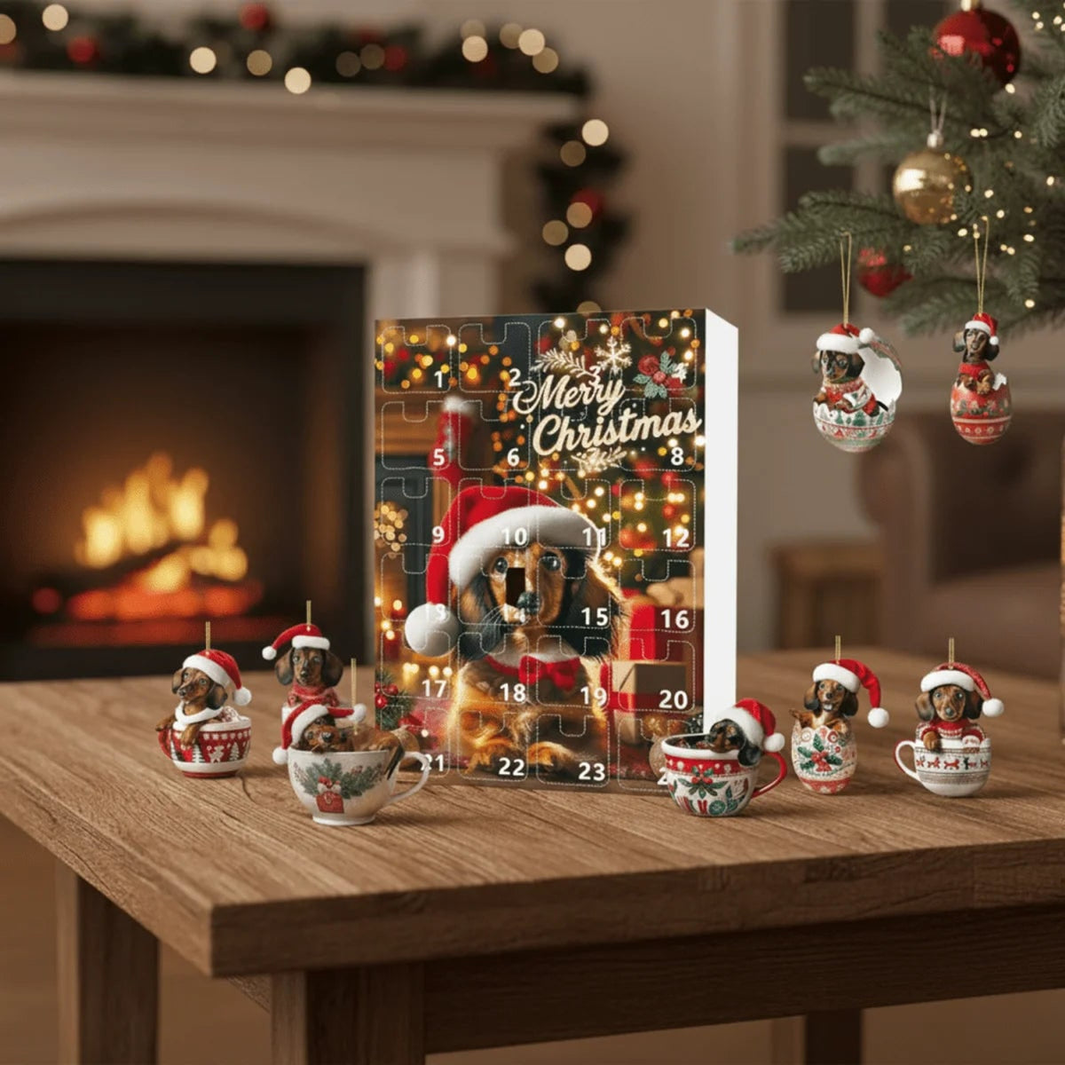 Christmas Dog Advent Calendar With 24 Dachshund-Themed Acrylic Toys And Accessories - Image 2