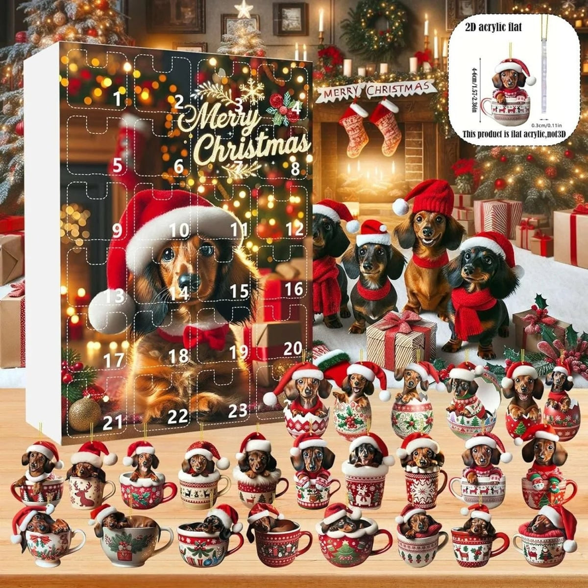 Christmas Dog Advent Calendar With 24 Dachshund-Themed Acrylic Toys And Accessories - Image 5