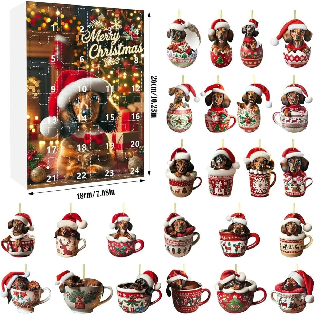 Christmas Dog Advent Calendar With 24 Dachshund-Themed Acrylic Toys And Accessories - Image 6