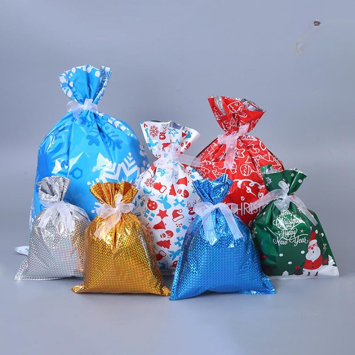 Christmas Gift Bags With Festive Foil Designs And Ribbon Ties - Image 10