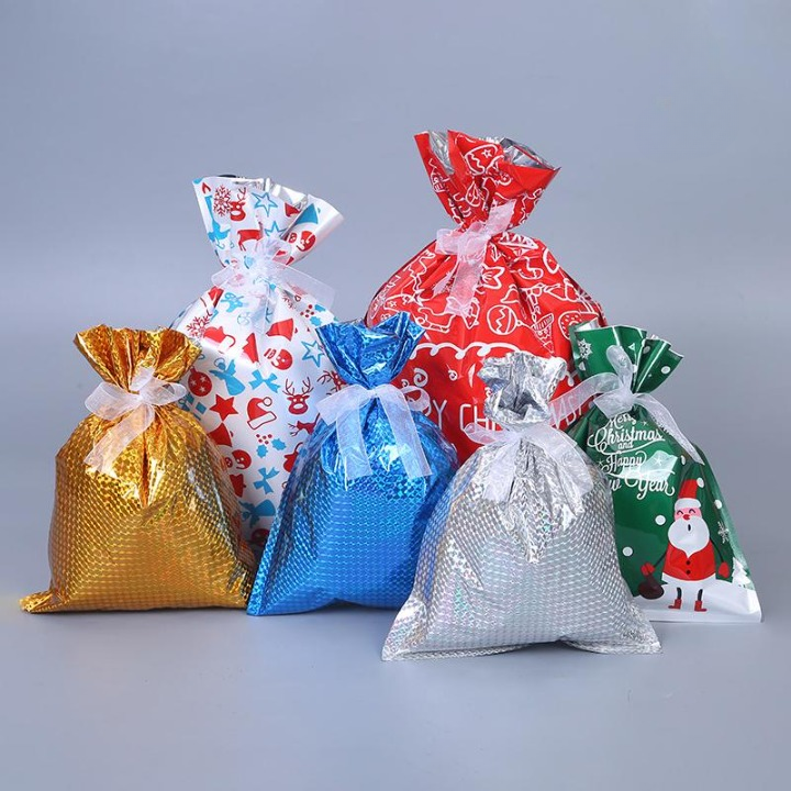Christmas Gift Bags With Festive Foil Designs And Ribbon Ties - Image 12