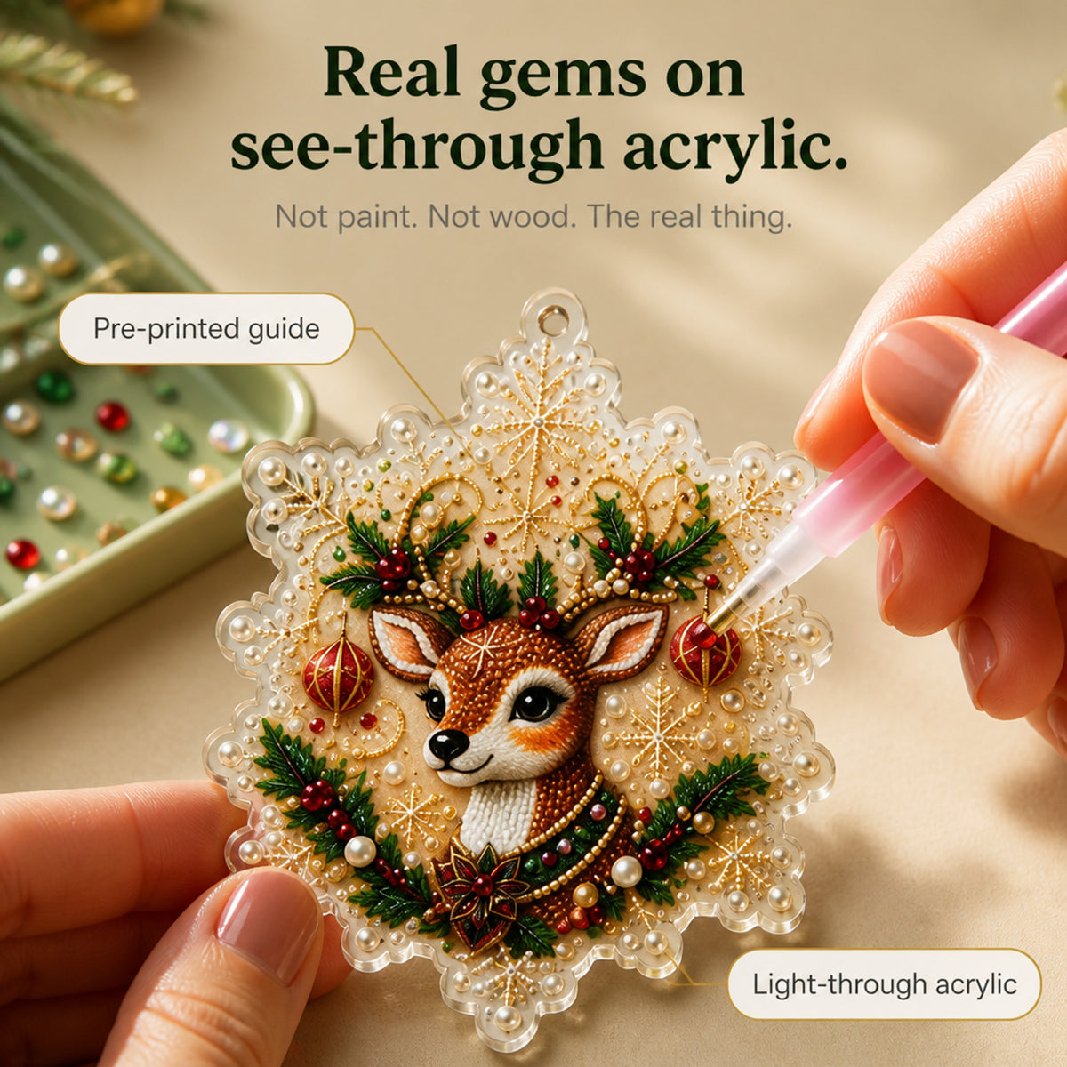 Christmas Ornament Kit With Snowflake Acrylic Shapes And Gem Decorations - Image 7