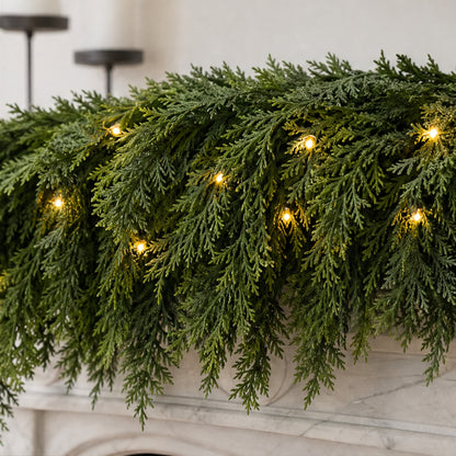 Christmas Pre Lit Cedar Garland For Mantels Stairs And Doorways - Image 6