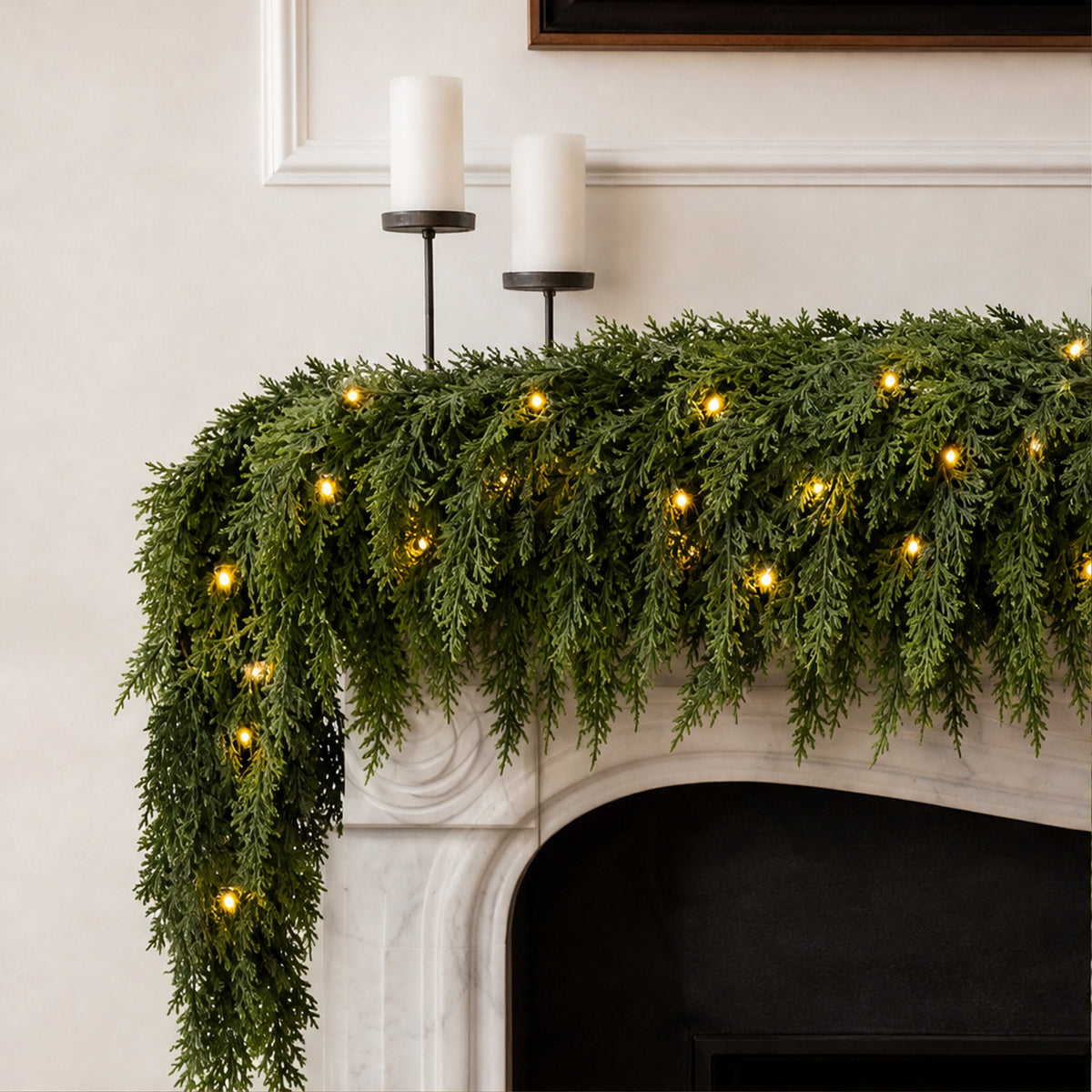 Christmas Pre Lit Cedar Garland For Mantels Stairs And Doorways - Image 3