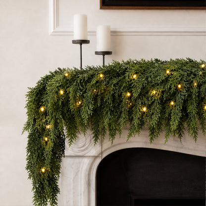 Christmas Pre Lit Cedar Garland For Mantels Stairs And Doorways - Image 3