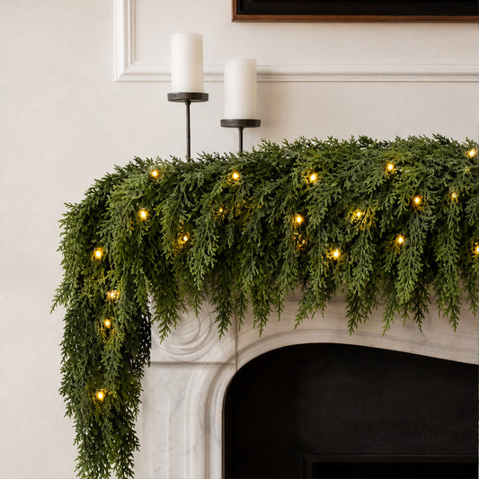 Christmas Pre Lit Cedar Garland For Mantels Stairs And Doorways - Image 3