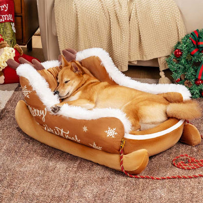 Christmas Sleigh Dog Bed Plush Crystal Velvet With Non-Slip Bottom - Image 8