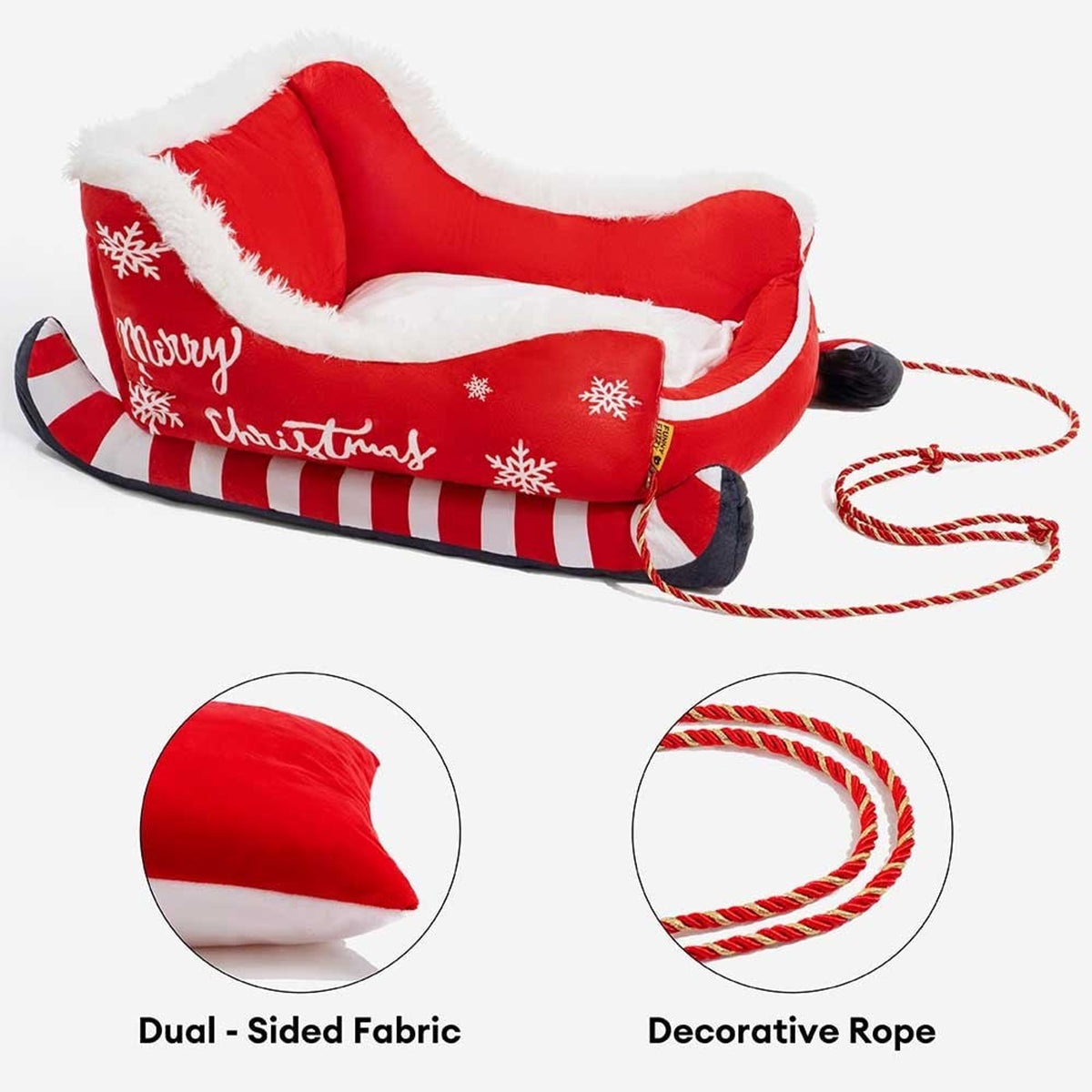 Christmas Sleigh Dog Bed Plush Crystal Velvet With Non-Slip Bottom - Image 5