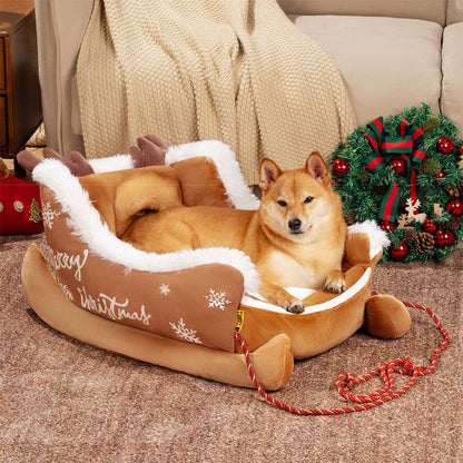 Christmas Sleigh Dog Bed Plush Crystal Velvet With Non-Slip Bottom - Image 3