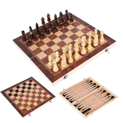 Christmas Travel Chess Set With Wooden Board 3-in-1 Games On-The-Go - Image 2