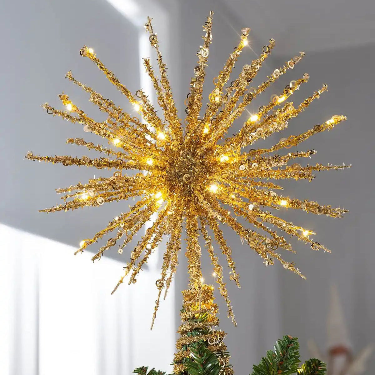 Christmas Tree Topper With LED Starburst Design And Glitter Finish - Image 3