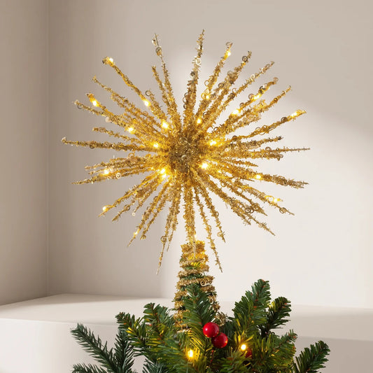 Christmas Tree Topper With LED Starburst Design And Glitter Finish - Image 1