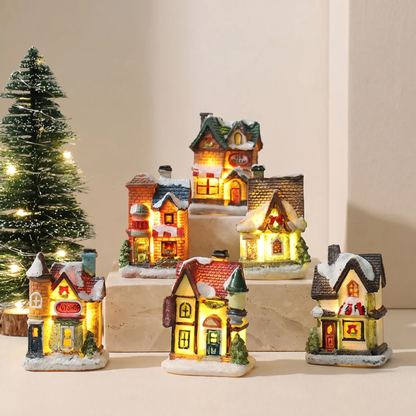 Christmas Village Decoration Set With 6 Hand-Painted Houses And LED Lighting - Image 1