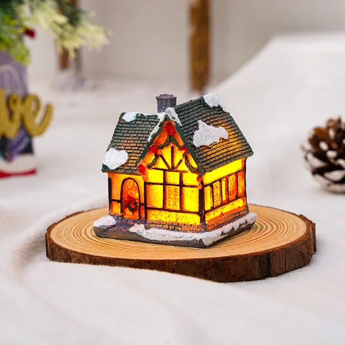 Christmas Village Decoration Set With 6 Hand-Painted Houses And LED Lighting - Image 4